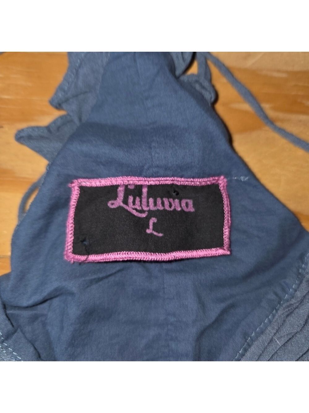 Luluvia Halter Romper Blue Embroidered Large. #SHO40 - Picture 6 of 11
